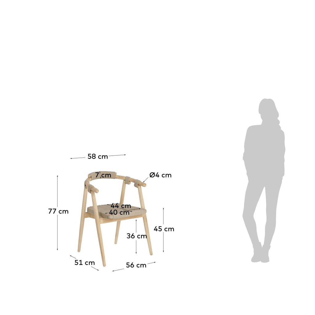 Majela stackable chair in solid eucalyptus with oak-effect finish and beige rope FSC 100%