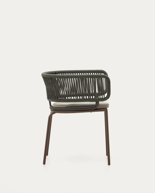 Nadin green cord chair with galvanised steel legs.