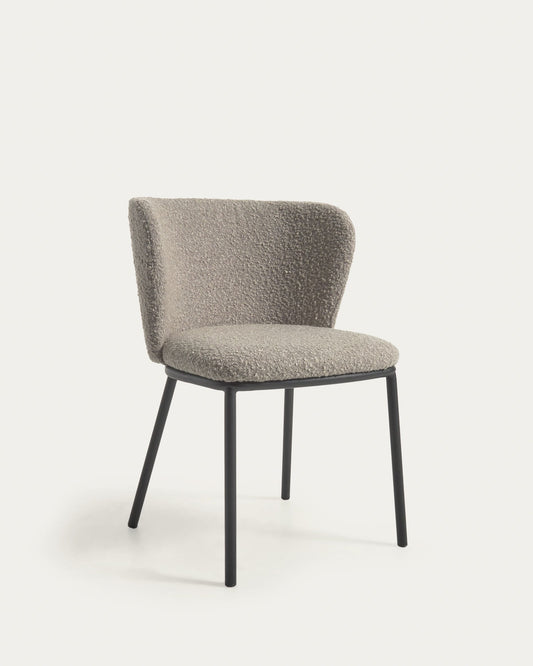 Ciselia chair with light grey bouclé and steel legs with black finish FSC Mix Credit