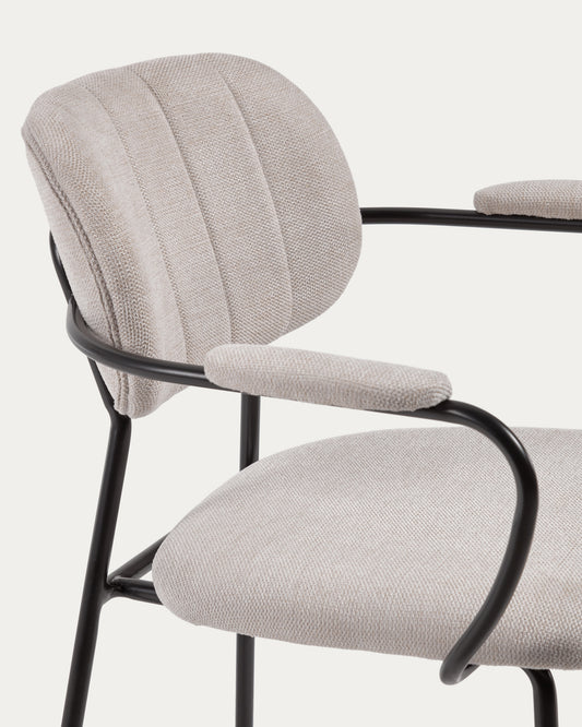 Auxtina stackable chair in beige chenille and black steel