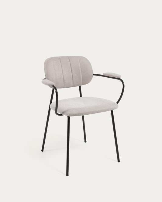 Auxtina stackable chair in beige chenille and black steel