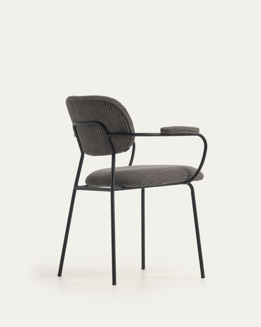 Auxtina chair with dark grey wide seam corduroy and black metal