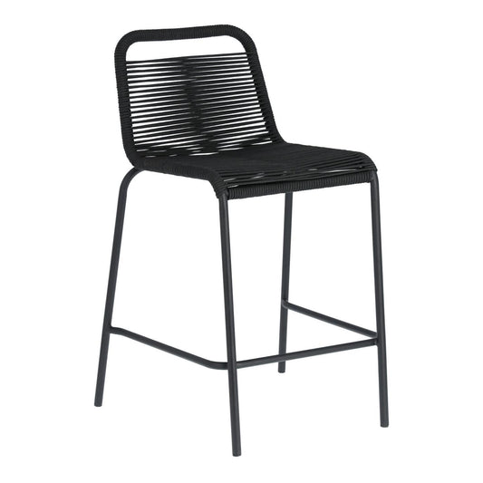 Lambton stackable stool in black rope and black finish steel, 62 cm