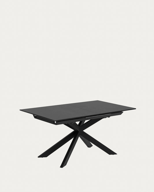 Atminda extendable glass table with steel legs with black finish 160 (210) x 90 cm