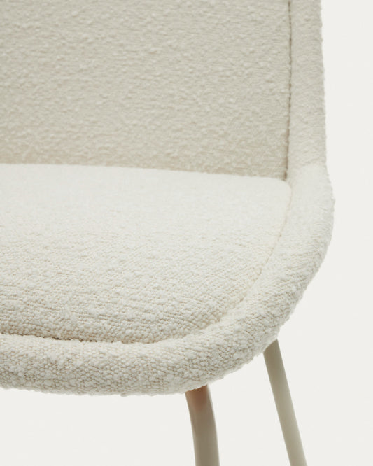 Aimin chair in white bouclé and steel legs with a matte beige painted finish