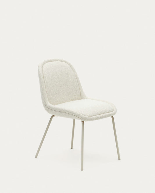 Aimin chair in white bouclé and steel legs with a matte beige painted finish