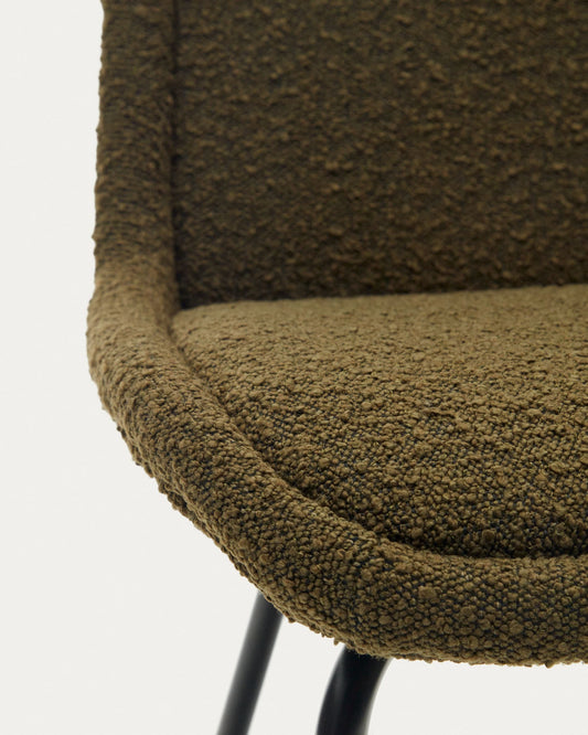 Aimin chair in green bouclé and steel legs with a matte black painted finish FSC Mix Credit