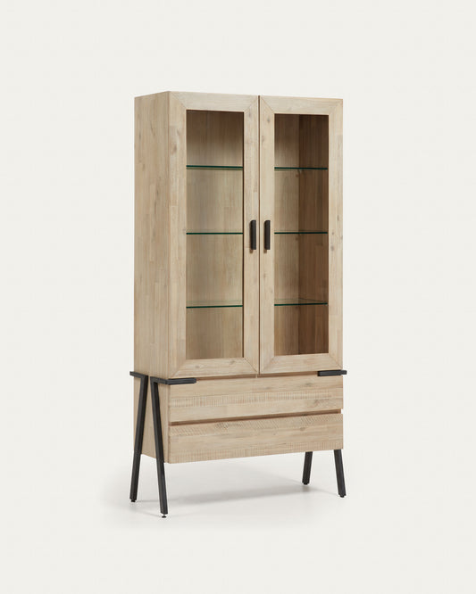 Thinh solid acacia wood display cabinet with steel legs in a black finish, 95 x 187 cm