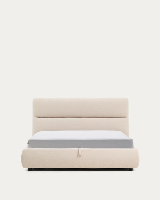 Dafra beige chenille removable-cover bed with ottoman base for 160 x 200 cm mattress