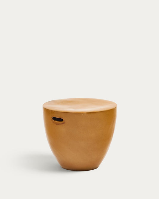 Mesquida outdoor side table made of ceramic with glazed mustard finish Ø 45 cm