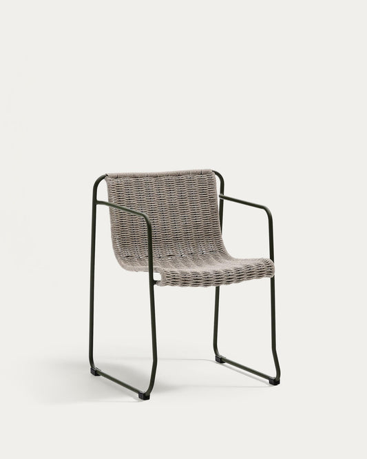 Maurina chair in green galvanised steel and ecru and grey rope cord