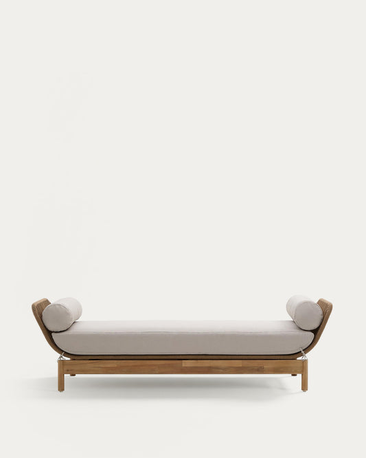 Catalina sun lounger, in beige cord and solid FSC 100% acacia wood