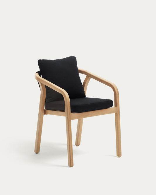 Malaret stackable chair in solid eucalyptus and black cord, FSC