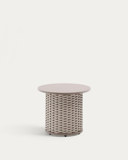 Sedalis outdoor side table in aluminium and taupe rope cord Ø50cm