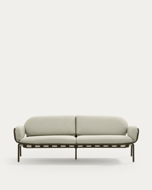 Joncols outdoor 3-seater sofa in aluminium with green painted finish and beige cushions 224cm