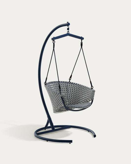Saliga blue hanging armchair with base in aluminium and synthetic rattan