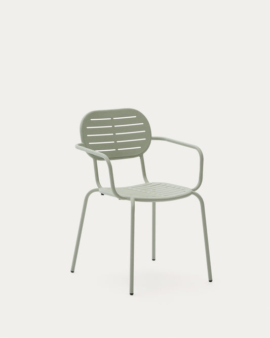 Brai stackable outdoor chair with armrests in turquoise galvanised steel