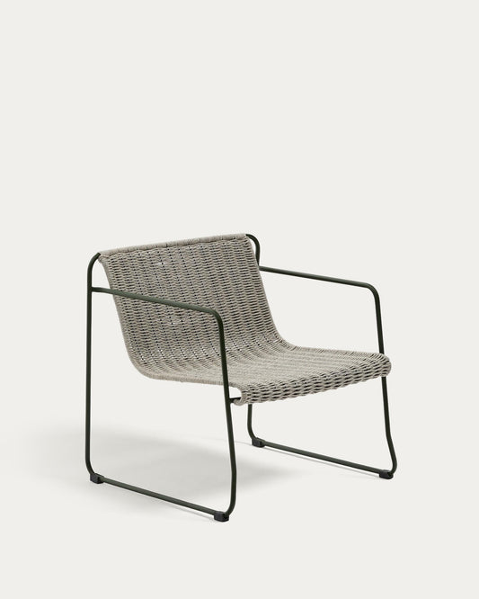 Maurina stackable armchair in green galvanised steel and ecru and grey rope cord