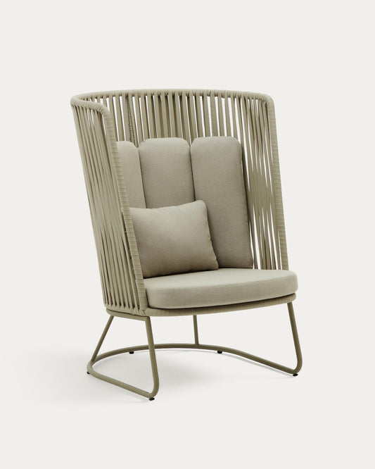 Saconca outdoor armchair with a high backrest made of cord and green galvanised steel