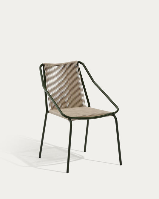 Zivia outdoor chair in ecru rope cord and green galvanised steel