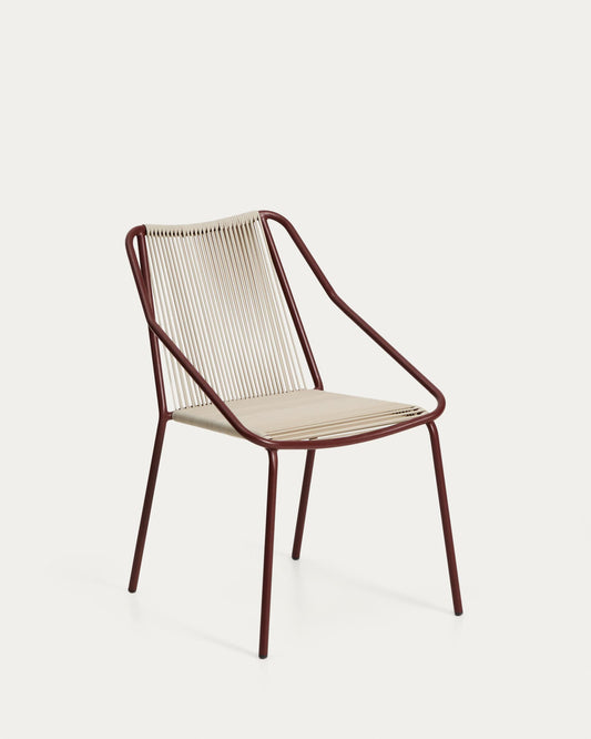 Zivia outdoor chair in ecru rope cord and burgundy galvanised steel