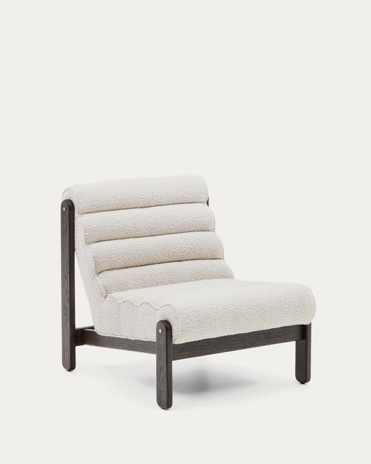 Magira armchair in white bouclé and solid oak wood with a dark finish