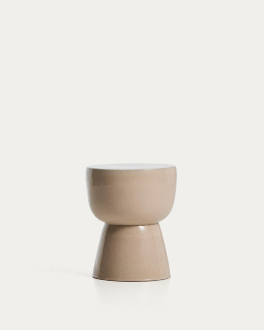Mesquida outdoor side table in ceramic with glazed ecru finish Ø 36cm
