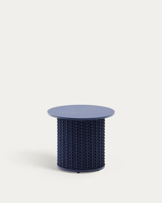 Sedalis outdoor side table in aluminium and blue rope cord Ø50cm