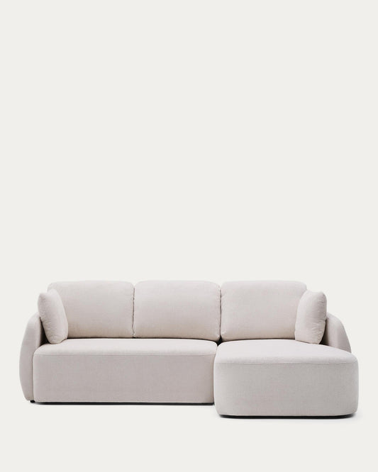 Laira 3-seater sofa bed with right chaise longue in ecru chenille 246cm FSC Mix Credit