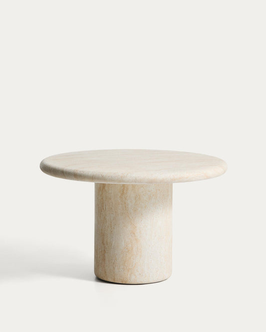 Drasi round concrete table with travertine-effect finish Ø122cm