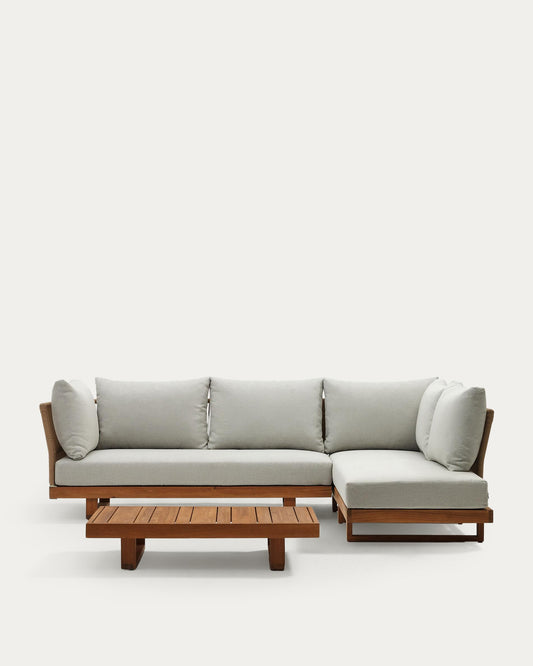 Raco 5 seater corner sofa and coffee table, made from solid acacia wood