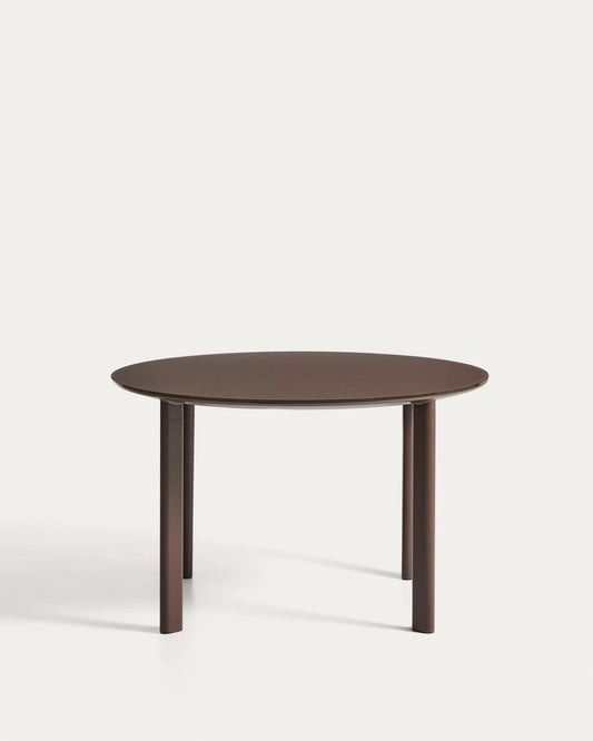Erice round table in aluminium and brown tempered glass Ø120 cm