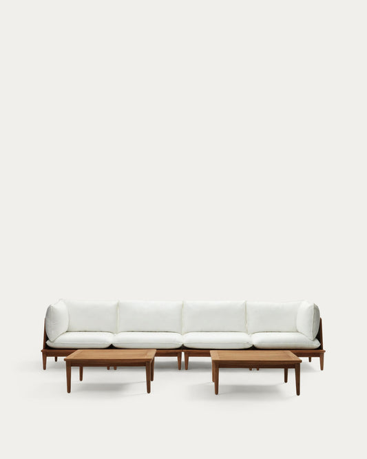 Portitxol set of 2 corner armchairs, 2 armchairs and 2 coffee tables in solid teak