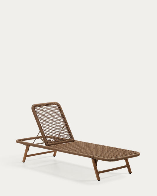 Dandara sun lounger in steel, beige rope and legs in solid FSC 100% acacia wood