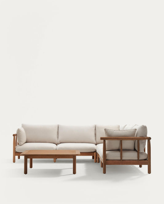 Sacova set, 5 seater corner sofa and coffee table made from solid eucalyptus wood