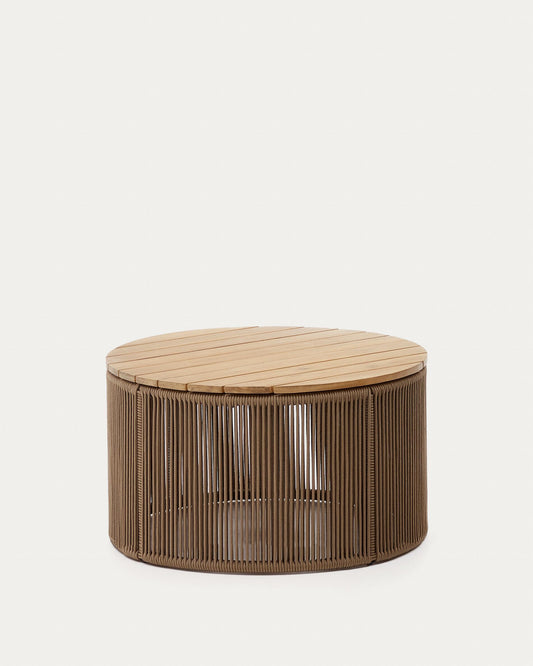 Dandara coffee table made of steel, beige cord and solid acacia wood, Ø70 cm FSC 100%