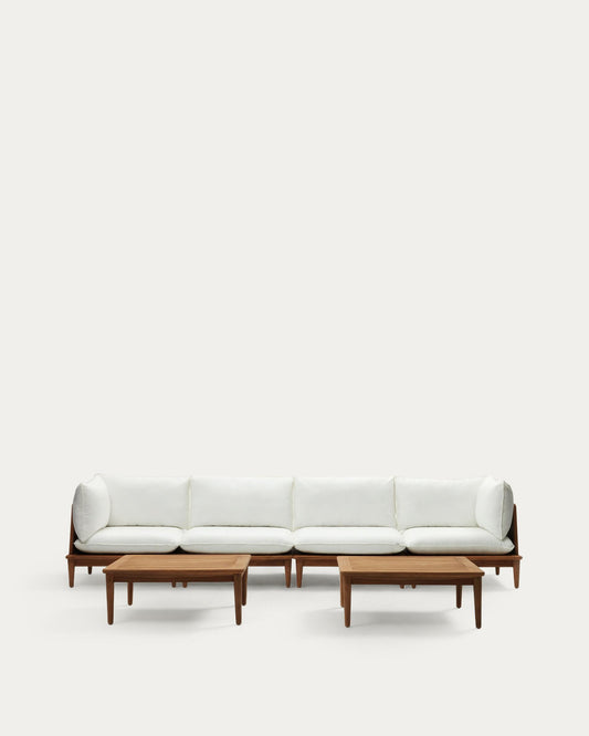 Portitxol set of 2 corner armchairs, 2 armchairs and 2 coffee tables in solid teak