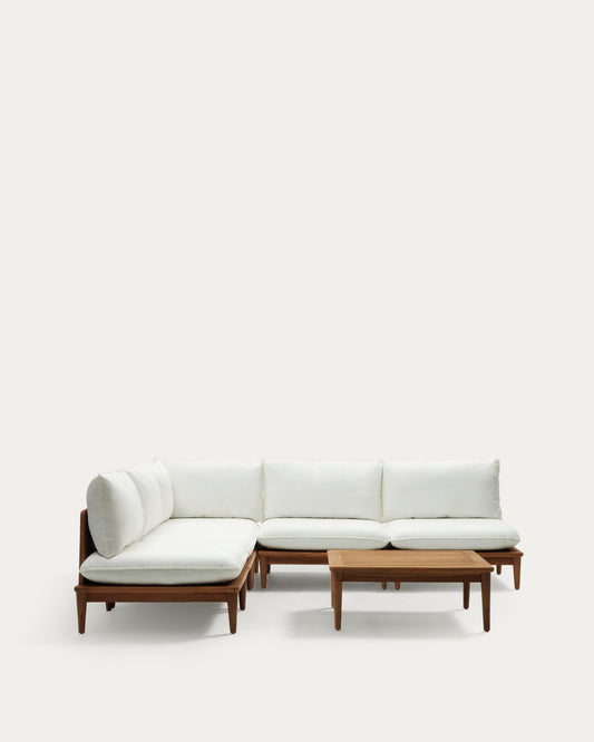 Portitxol set of 1 corner armchair, 4 modular armchairs and coffee table in solid teak