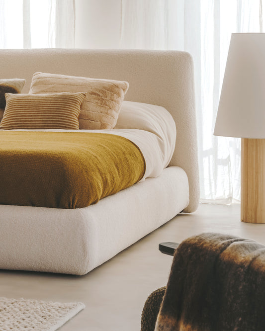 Martina bed with ecru bouclé removable cover for 160 x 200 cm mattress FSC Mix Credit