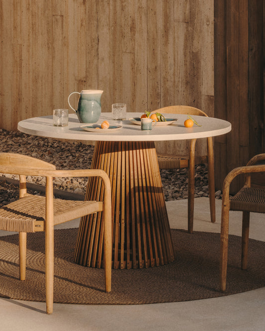 알카파 라운드 아웃도어 티크나무 화이트 시멘트 테이블 Ø 120 cm