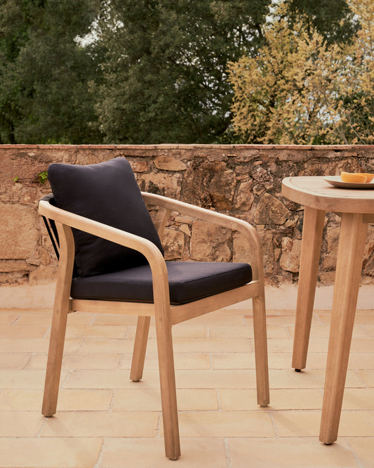 Malaret stackable chair in solid eucalyptus and black cord, FSC