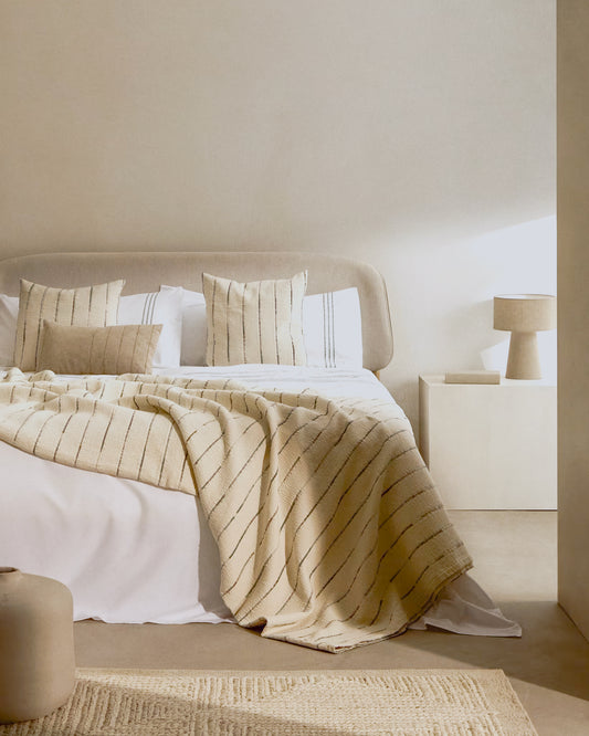 Octavia bed in ash plywood and white upholstered headboard FSC Mix Credit 180 x 200 cm