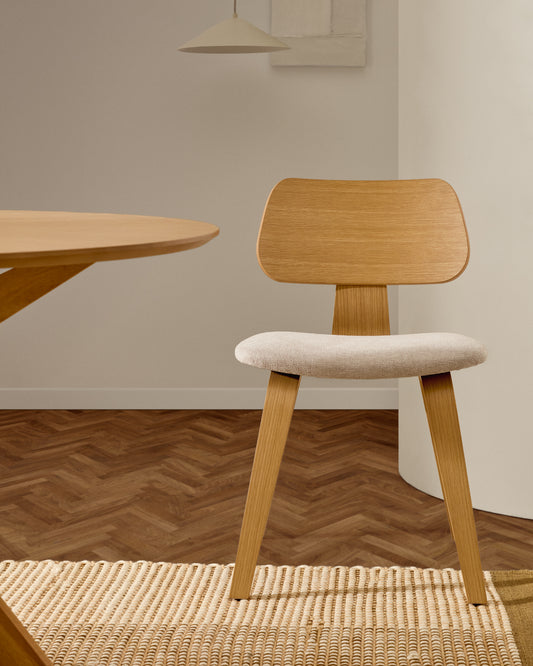 제나 오크베니어/베이지 셔닐 패브릭 체어