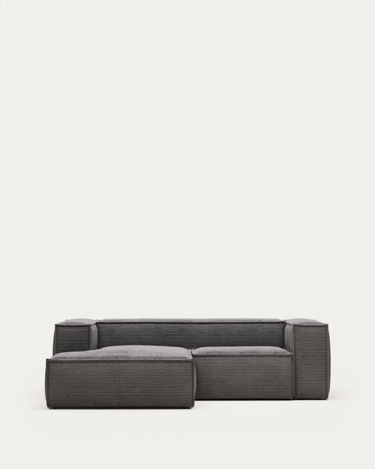 Blok 2-seater left chaise longue sofa in grey thick corduroy 240cm FSC Mix Credit
