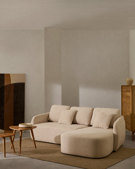 Laira 3-seater sofa bed with right chaise longue in ecru chenille 246cm FSC Mix Credit