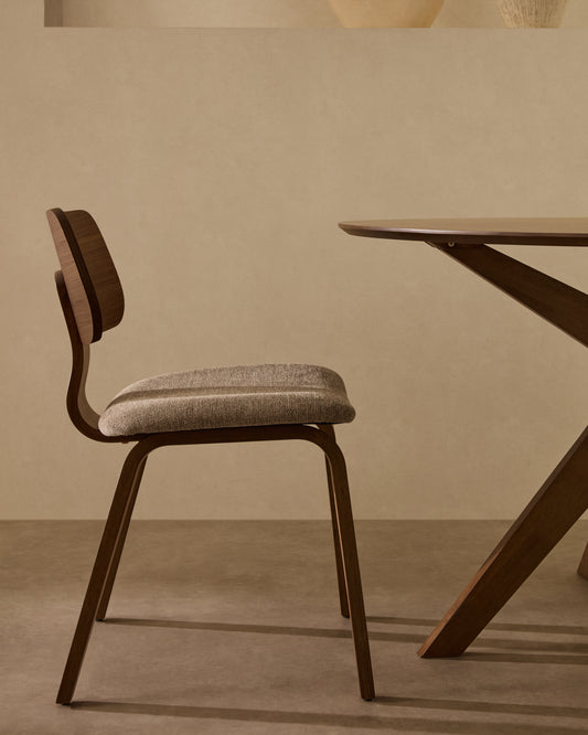 제나 월넛베니어/베이지 셔닐 패브릭 체어