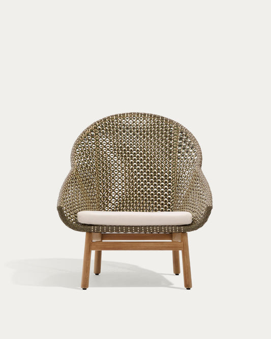 Olbia armchair with high backrest in synthetic rattan and FSC 100% solid teak wood