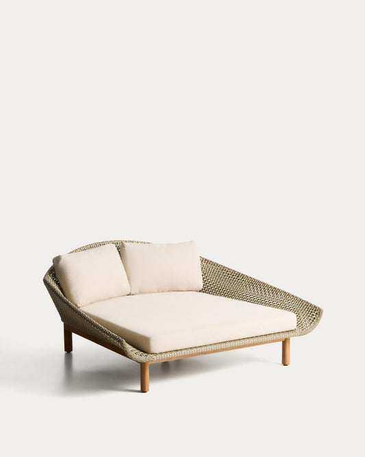 Olbia double sun lounger in synthetic rattan and FSC 100% solid teak wood