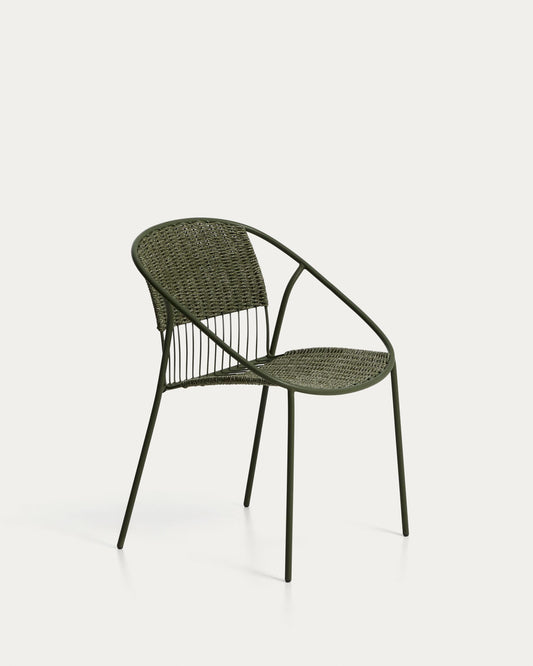 Atrani stackable chair in galvanized steel and green rope