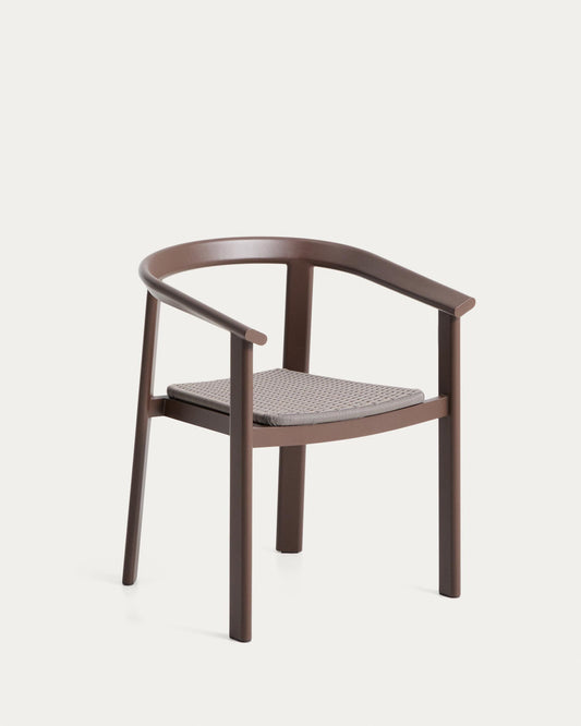 Stackable Erice chair in aluminium and brown rope.